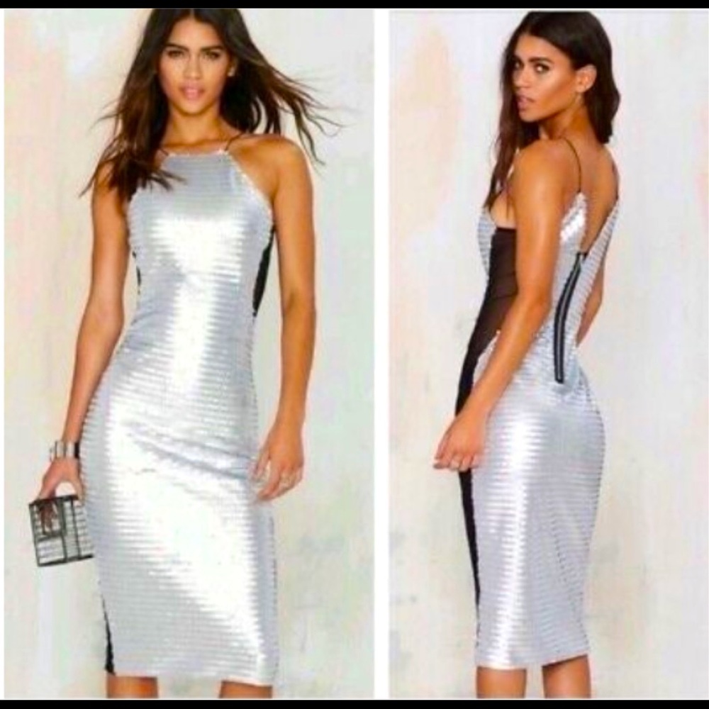 Nasty Gal Sliver Sequin Bodycon Dress XS